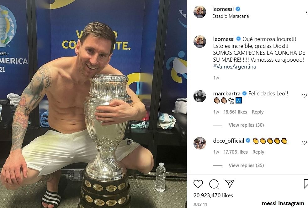 Messi's Picture With Copa America Trophy Becomes Most-Liked Instagram Post By An Athlete